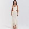 Elegant Women 2 Piece Dress Set Maxi Wedding Guest Dress Lace Up Crop Top and Maxi Skirt Set Formal Event Dress
