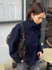 Casual Women's Short Woolen Coat Loose Lapel Single-breasted Long Sleeve Thick Jacket Autumn Winter Lady Elegant Streetwear