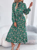 Floral Stand Up Collar Bridesmaid Dress Spring Autumn Elegant Long Sleeve Waist Cinching Pleated Dresses Woman Clothing