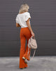 Corduroy Casual Trousers Women Autumn Winter Solid High-waist Flare Pants Lady Slim Black Gray Khaki Orange Long Pants