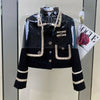 Women Coarse Tweed Blazers Coat Autumn Spring Suits Jacket OL Weave Cardigan Turn Down Collar Contrast Color Tops Abrigos