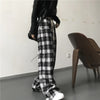 Oversize Women Sweatpants Black Plaid Casual Pants Baggy Elastic Waist Pockets Student Unisex Hip Hop Loose Trousers