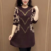 Autumn Winter Add Velvet/No Velvet Women Bottoming Dress Diamonds Dreses Middle Aged Mother Pullover Tops 5XL