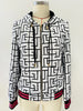 High Street F/W Designer Jacket Women's Geometric Monogram Printed Velvet Hooded Bomber Jacket