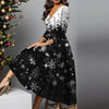 Plus Size Women Christmas Dress Plus Size V Neck Loose Long Dresses For Women Printed Party Dress Red Robe