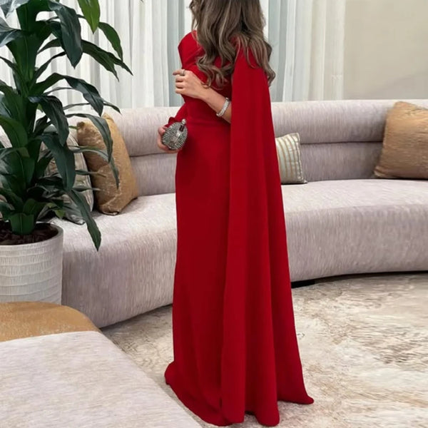 Sexy Asymmetric Hollow Out Party Dress Women Ribbon Long Sleeve Evening Dress Elegant Long Sleeve Full Length Gala Dress