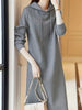 Women's Hooded Knit Midi Dress Autumn Long Sleeve Stretchy Loose Casual Sweat Dress with Drawstring Hood and Pocket