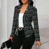 Women's Elegant Plaid Open Front Blazer Office Wear Long Sleeve Notched Lapel Jacket