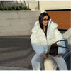 Chic Soild Cropped Quilted Jacket With Hood For Women Casual Zipper Pocket Oversized Warm Coat Lady Winter Street Outerwear