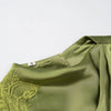 Olive Green Satin Maxi Dress Women Elegant Shawl Design Lace Trim Asymmetrical Hem Ruched Bodycon Formal Dinner Gown