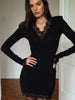Lace Patchwork V Neck Women Dresses Solid Casual Bodycon Long Sleeve Sexy Club Outfits Female Elegant Vestidos