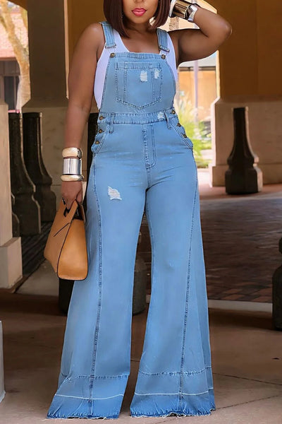 Plus Size Women's Jumpsuit Denim Pockets Overall Rompers Wide Leg Jeans Slim Streetwear Casual Jumpsuit for Women's