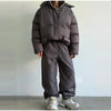 Winter Leopard Print Thicken Coat Pants Women Set Long Sleeve Zippers Hooded Jacket Wide Leg Trousers Lady Outfit