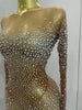 Sparkly Rhinestones Sexy Mesh See Through Bodycon Jumpsuit Women Birthday Gown Women Bar Nightclub Dancer Stage Outfit