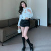 White Cropped Jackets for Women Korean Ruffles Double-Breasted Coat Ladies Elegant Chic Short Tweed Cardigans