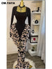 Women Print Patchwork Stacked Ruched Long Sleeve Bodycon Midi Maxi Long Dress Birthday Vacation Sexy Party Dresses