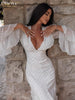 Sexy Slim Print Women's Dress V-Neck Long Sleeve Ankle Length Dresses Elegant Classic Ruffles Female Dress