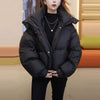 Hooded Collar Cotton-padded Jacket For Women Autumn Winter Solid Loose Warm Female Puffer Coat