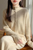 Autumn Winter Women's 100% Merino Wool Knit Cardigan Stand Collar Single Row Button Front Sweater Soft Warm Office Wear Coat