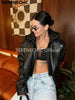 Women's Black Faux Leather Cropped Moto Jacket Asymmetric Zip PU Biker Coat Female Autumn Vintage Punk Outerwear