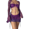Women Sexy Dancing Dress Set Women's Beaded Knitted Sweater Three Piece Set Looking