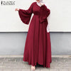 Women Muslim Maxi Dress Solid Color O-Neck Long Sleeve Turkish Abaya Robe Casual Elegant Party Oversized Vestidos