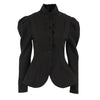 French Elegant Retro Stand Up Collar Black Suit Elegant Commuting Puff Sleeves Jacket for Women