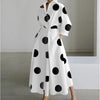 Elegant Women's Shirt Dress Lapel Collar 3/4 Sleeve Belted A Line Midi Dress Casual Office Wear for Women