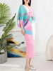 Pleated Dress For Women V-neck Batwing Sleeves Spliced Contrast Color Dresses Female Clothing 2YA2012