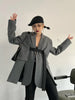 Contrast Color Ribbon Blazer Women's Notched Collar Loose Single Button Long Sleeves Split Suit Jacket