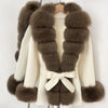 Real Fur Wool Jacket Reality Fur Jacket Women Natural Fox Fur Cuffs Winter Clothing Female Elegant with Belt Woolen Coat