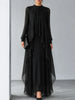 Elegant Layered Chiffon Maxi Dress for Women Stand Neck Sheer Long Sleeve Cascading Ruffle Flowy Hem Formal Evening Party Dress