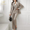 Korean Autumn Winter 3 Pieces Set Women Contrast Blazer + Vest And Simple Pants Casual Simple Office Lady Pants Suit