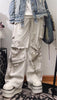 Women Off White Baggy Cargo Pants Vintage Harajuku Y2k Aesthetic Oversize Parachute Pants High Waist Wide Trousers 2000s Clothes