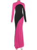 Contrast Patchwork Dress Woman Classic Ruched Turtleneck Full Sleeve Skinny Stretch Casual Elegant Vestidos