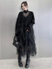 Women Black Big Size Knitting Mesh Irregular Sweater Dress V-Neck Long Sleeve Spring Autumn 1DH2366