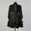 Solid Spliced Ruffles Dress Female Stand Collar Long Sleeve Loose French Elegant Women's Dresses Autumn