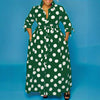 Autumn Dot Print Button Up Plus Size XL-5XL Women Blousers Maxi Dress Vestidos Streetwear Long Dresses Vestidos
