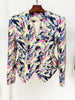 High Street Designer Jacket Women's Feather Printed Collarless Blazer
