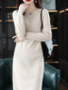 Round Neck Cashmere Dress Women's Long Pullover Sweater Autumn Winter Knitted Knee-Length Pure Wool Dress JJ396