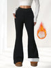 1 Pair of Women's Black Wool Lined Bell Bottom Pants - Winter Thick Pants with Plush Lining, Warm Tight Pants with Plush Lining