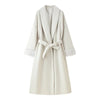 Elegant Lace Up Woolen Short Coat Solid Loose Lapel Furry Long Sleeve Belt Waist Jacket Spring Autumn Lady Chic Cardigan