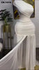 Women One Shoulder Skew Neck High Split Pleated Hem Bodycon Long Maxi Dress Evening Sexy Club Party Dresses Vestido