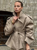 Khaki Lace Up Loose Windbreaker Women Vintage Lapel Long Sleeve Pockets Single Breasted Jackets Lady Daily Street Outerwear