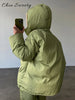 Women's Stripe Cotton Padded Coat Pant Set Loose Full Sleeve Hooded Zipper Jacket Elastic Waist Pants Winter Suits
