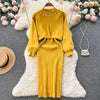 Winter Women Knitted Sets Breading Long Sleeve Pearl Sweater+Knitted Camis Dress Sets Sweater Suits