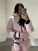 Women Hooded Zipper Short Skiing Cotton Jacket Long Sleeved Thick Warm Coat Comfortable Long Sports Pant Lady Ski Set
