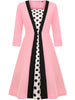Womens Elegant 2/3 Sleeve Polka Dot Work Office A-Line Colorblock Business Casual Party Slim Fit And Flare Swing Dress