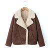 French Vintage Lamb Wool Women Coat Patchwork Full Sleeve Lapel Parka Coat Loose Winter Warm Jacket Thicken Pocket Lady Overcoat