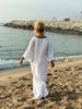 Plus Size Women's White V-Neck Batwing Sleeve Loose Maxi Dress - Beach Vacation Cover-Up Style (0XL-4XL)